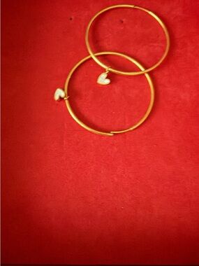 Gold Hoop Earrings with Heart Charm - Women's Jewelry